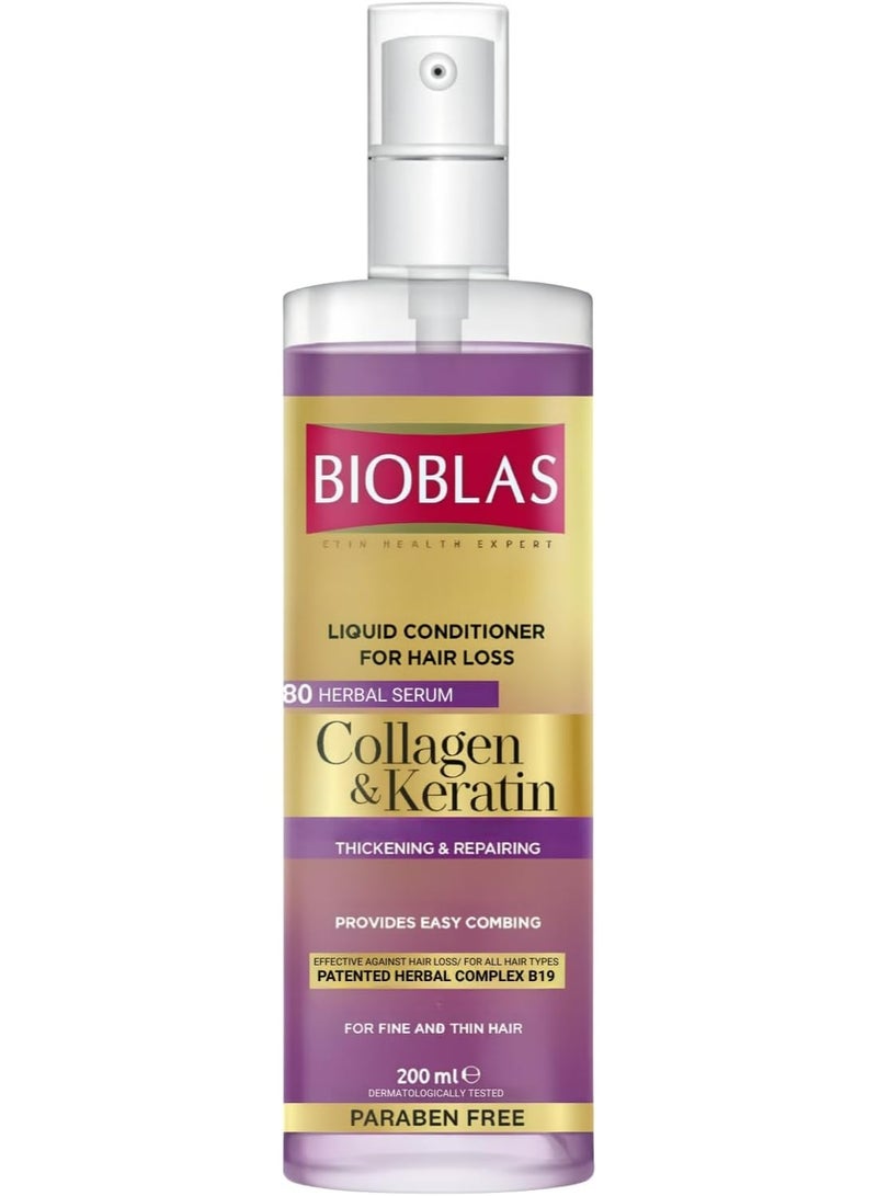 Bioblas Liquid Conditioner Collagen + Keratin 200ml for Weak and Damaged Hair, Strengthening & Repair Care - Image 1
